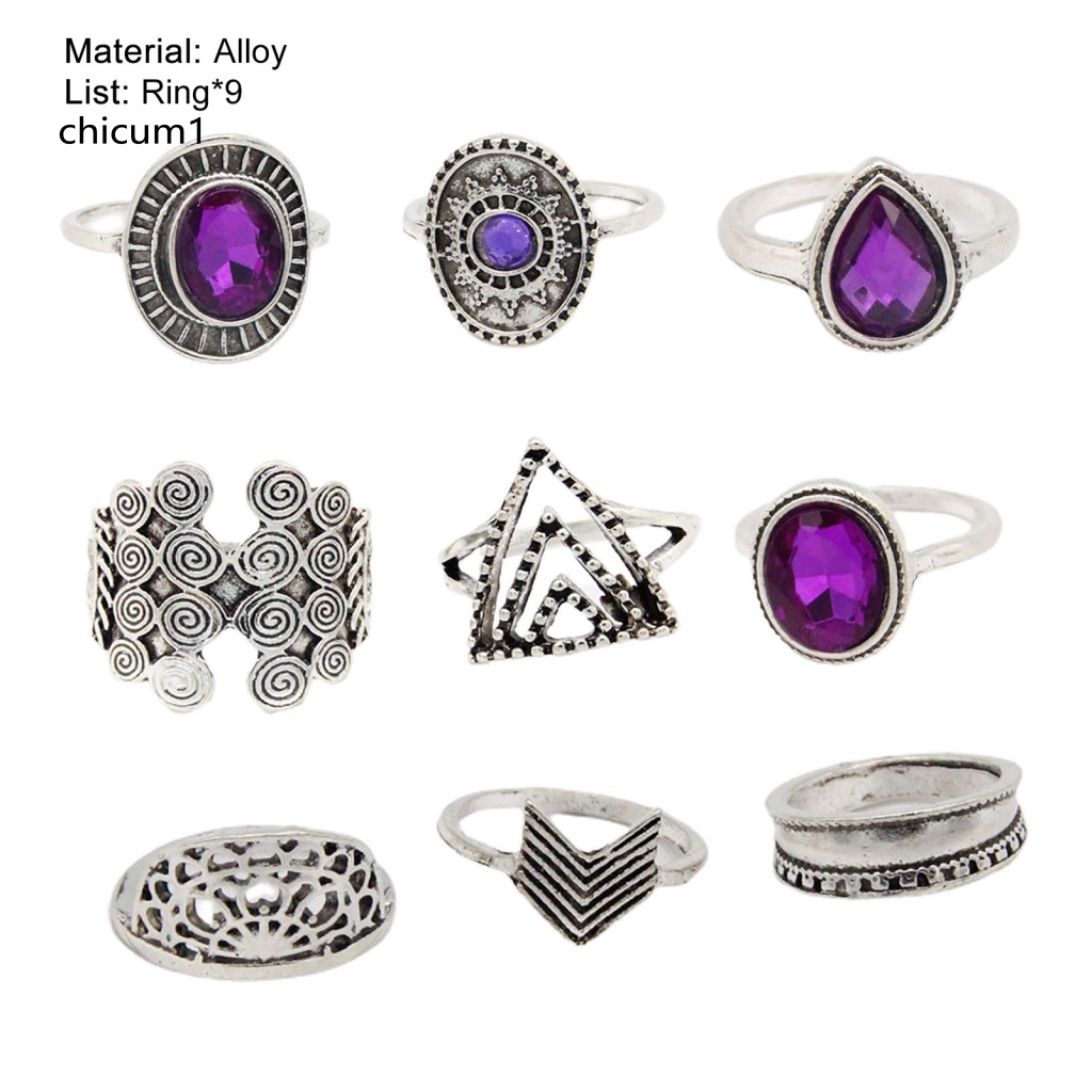 Set 9 Nhẫn Đeo Khớp Ngón Tay Phong Cách Bohemia