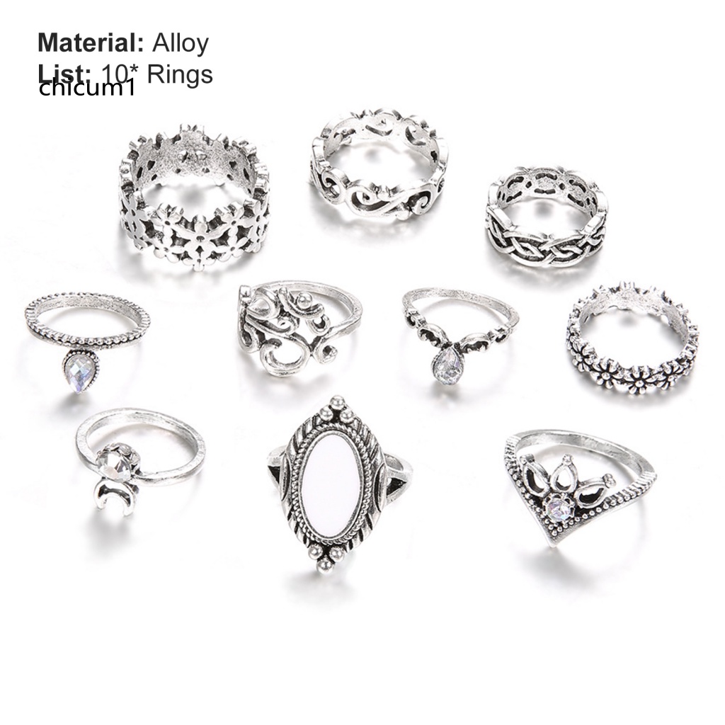 Set 10 Nhẫn Đốt Ngón Tay Nhiều Kiểu Phong Cách Bohemian