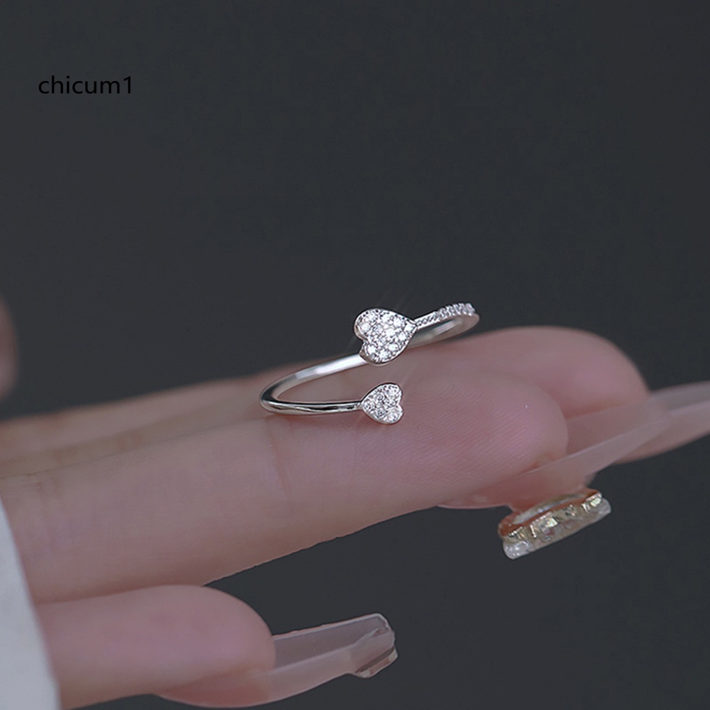 Nhẫn Hở Hình Trái Tim Đính Đá Zircon Có Thể Điều Chỉnh Kích Thước