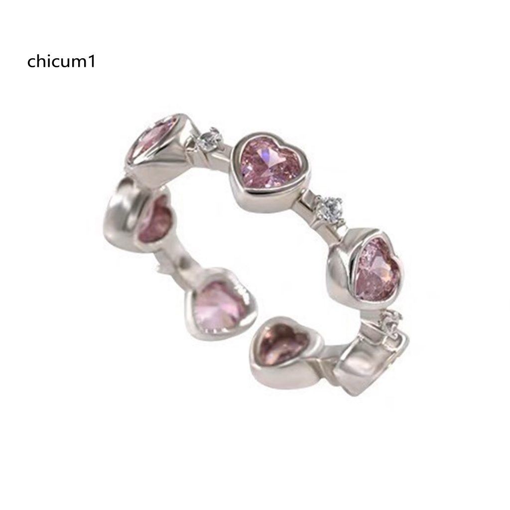 Nhẫn Hở Hình Trái Tim Đính Đá Pha Lê Nhân Tạo Màu Hồng Xinh Xắn Thời Trang Cho Nữ