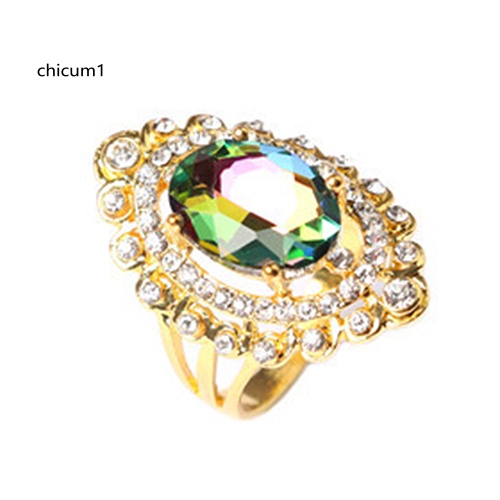 Nhẫn Mặt Kính Hình Elip Lớn Màu Sắc Cầu Vồng Cho Nữ