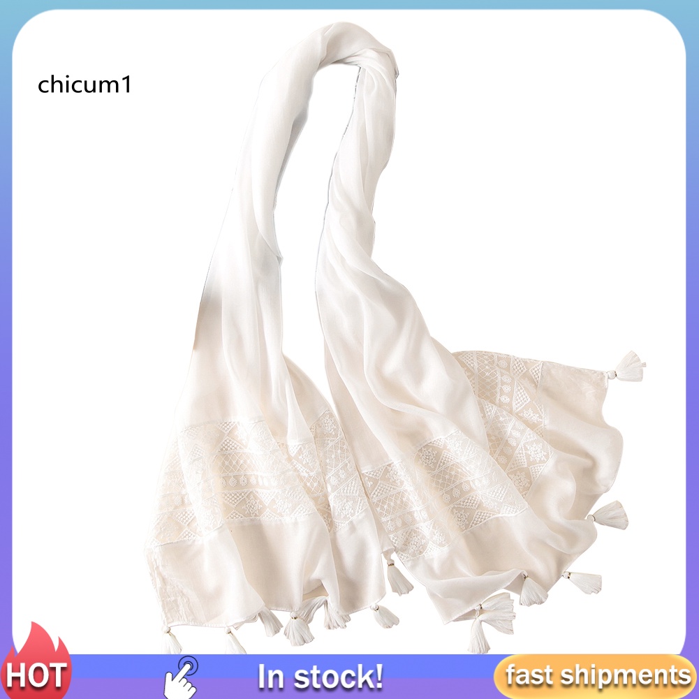 Khăn Choàng Cổ Phối Ren Tua Rua Mềm Mại Thời Trang Cho Nữ