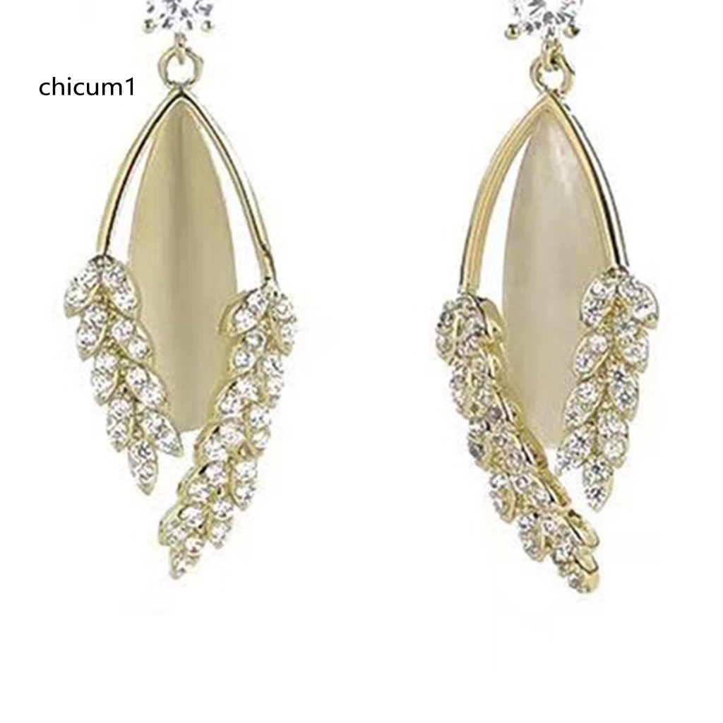 1 Đôi Bông Tai Hình Chiếc Lá Đính Đá Mắt Mèo Giả Thời Trang Sang Trọng Dành Cho Nữ