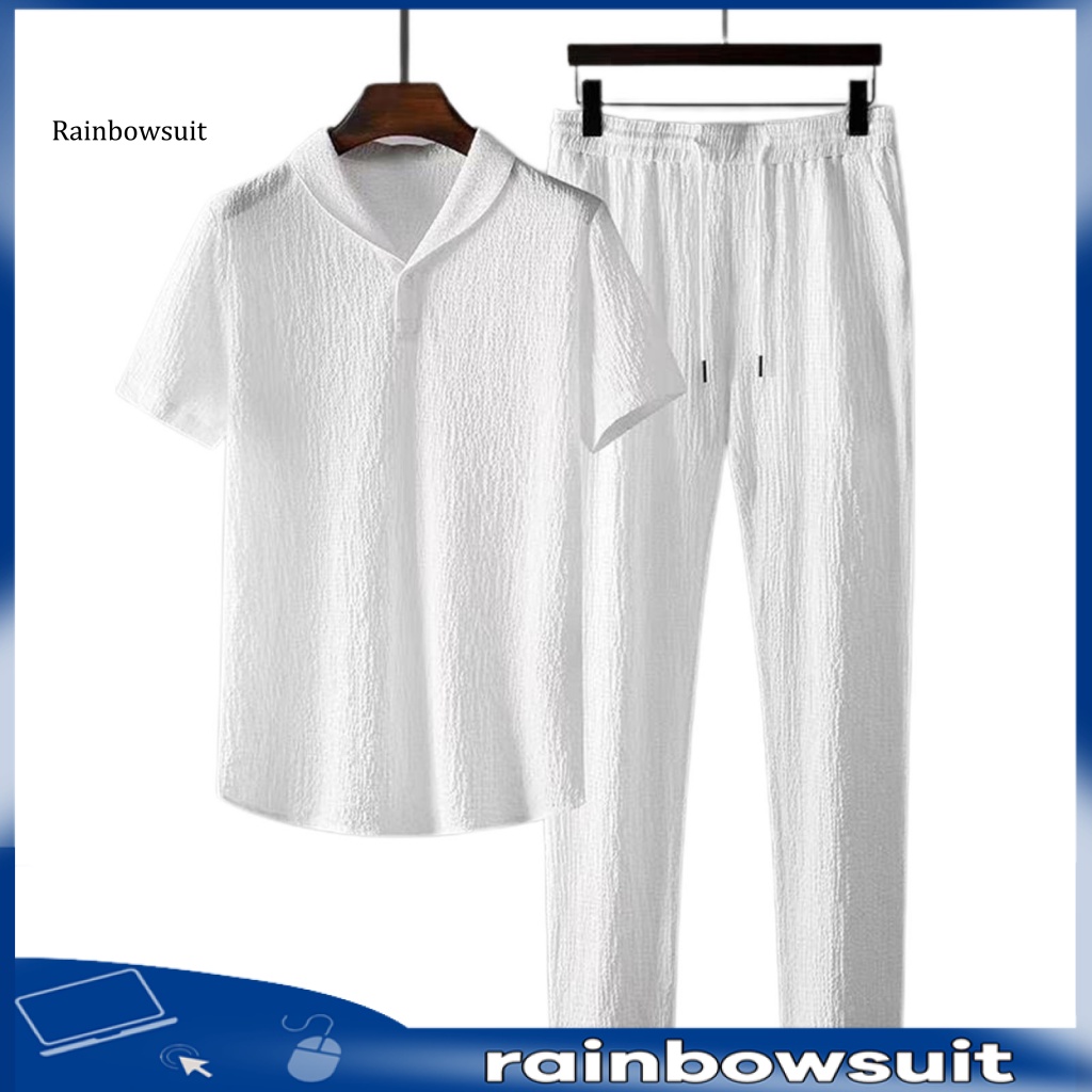 Bộ Trang Phục 2 Mảnh Gồm Áo Tay Ngắn Cổ Bẻ + Quần Dài Dây Rút Xếp Ly Co Giãn Thời Trang Cho Nam