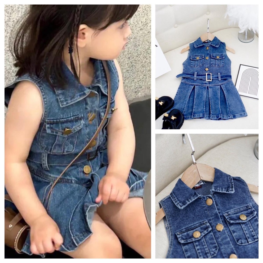 Váy bò cổ sơ mi chất bò mềm cho bé gái