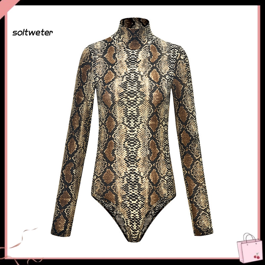 Bộ Áo Liền Quần Tay Dài Cổ Lọ In Họa Tiết Da Báo Quyến Rũ Cho Nữ