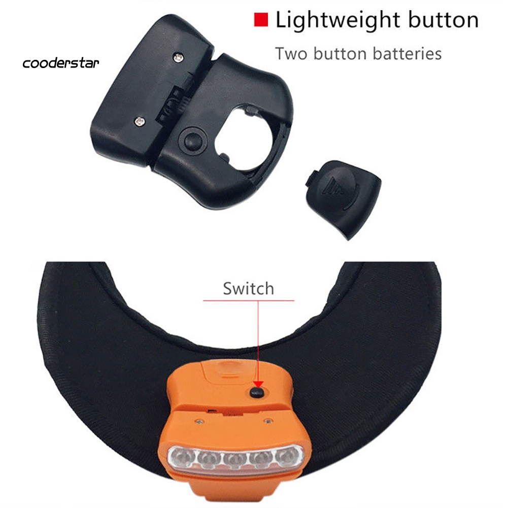 Đèn Led 5 Bóng Có Kẹp Gắn Mũ Lưỡi Trai Tiện Dụng Khi Đi Câu Cá / Cắm Trại