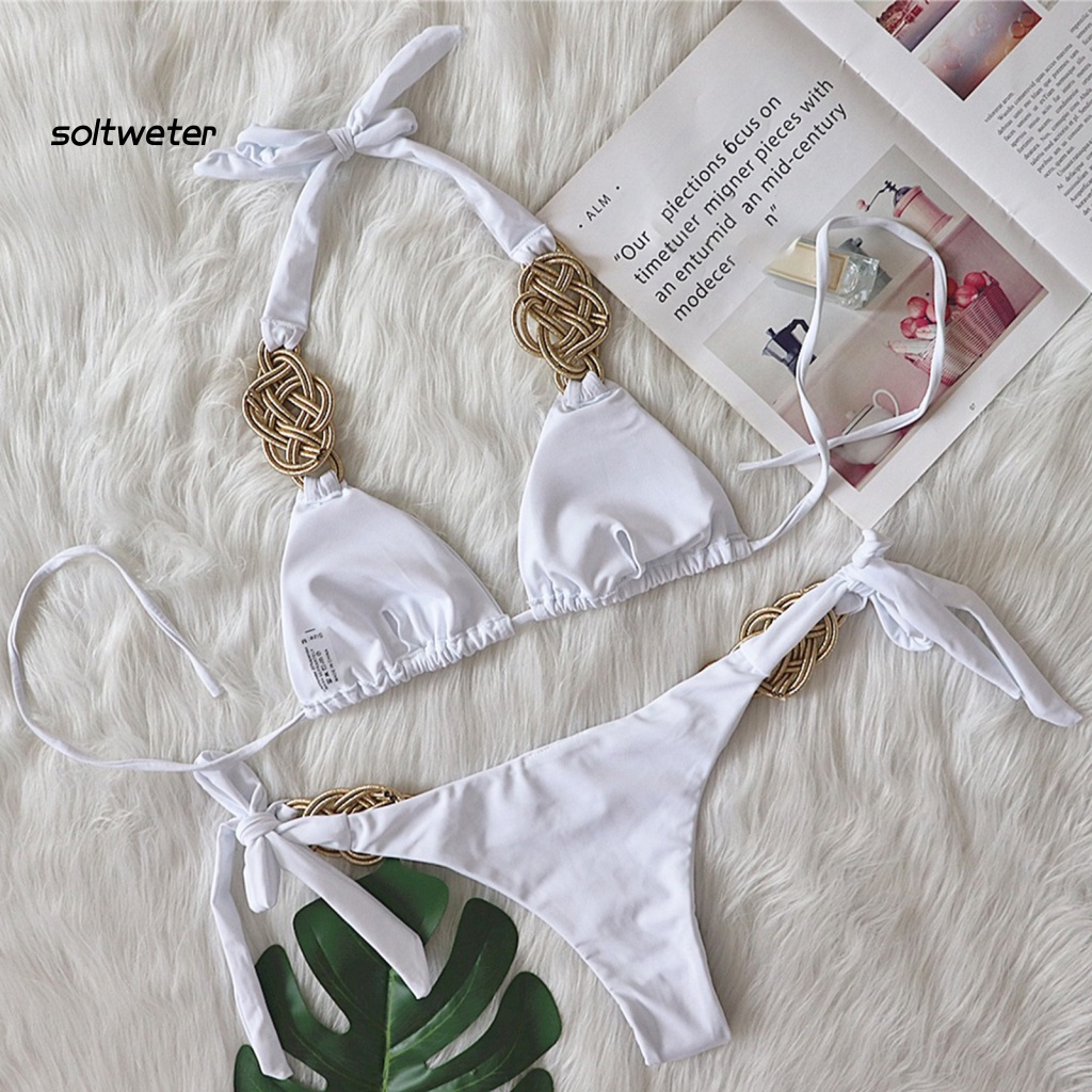 Bộ Bikini 2 Mảnh Dây Bện Màu Sắc Trơn Có Thể Điều Chỉnh Quyến Rũ Cho Nữ