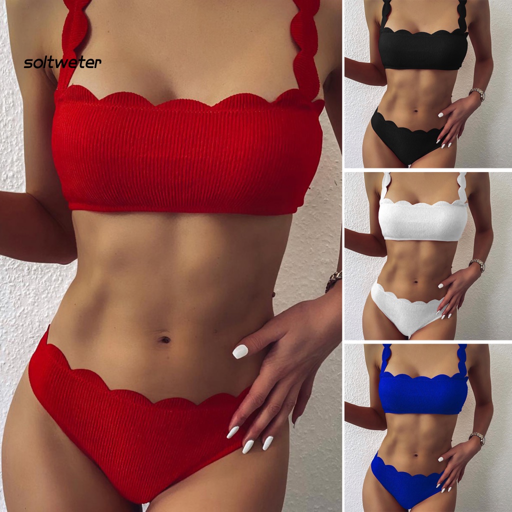 Bộ Bikini 2 Mảnh Có Viền Nâng Ngực Màu Sắc Đơn Giản Quyến Rũ Cho Nữ