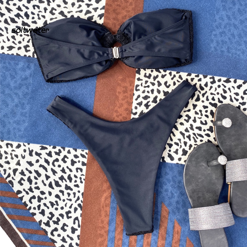 Bộ Đồ Bơi Bikini Lưng Cao Bằng Polyester Màu Trơn Thời Trang Quyến Rũ Cho Nữ