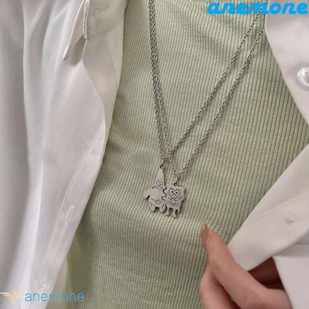 ANEMONE Vòng cổ Mặt Hình SpongeBob Bằng Hợp Kim Thép Thiết Kế Đơn Giản Cho Cặp Đôi