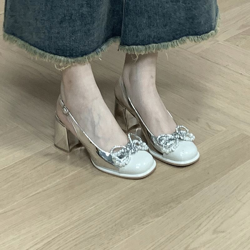 Giày Cao Gót Đế Thô Đính Nơ Nhiều Màu Sắc Đa Dạng Hợp Thời Trang