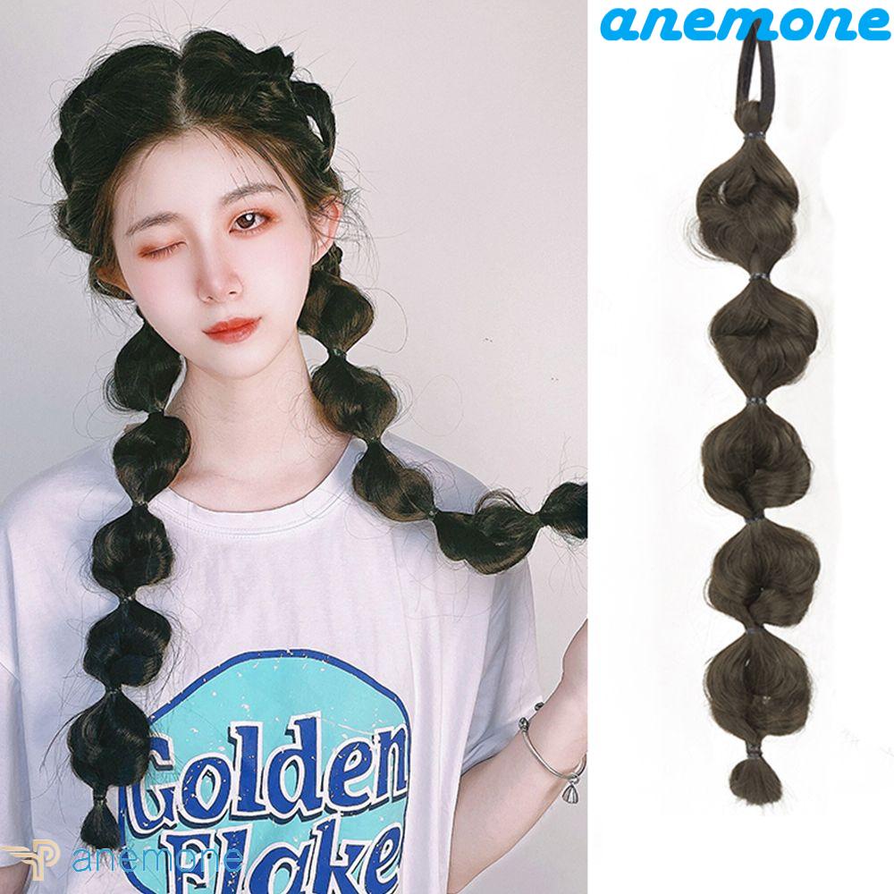 ANEMONE Bím Tóc Giả Bằng Sợi Tổng Hợp Màu Đen / Nâu Tự Nhiên Co Giãn Dành Cho Nữ