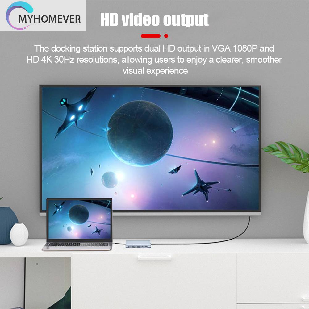 Bộ Chia Cổng Type-C 8 Trong 1 1080P 5GMbps 4K 30hz RJ45 100M 100W PD Chất Lượng Cao