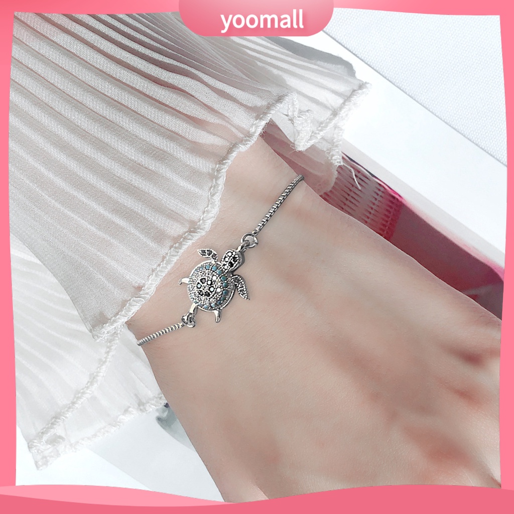 [YM] Vòng Tay Rùa Biển Đính Đá Nhiều Màu Sắc Lấp Lánh Có Thể Điều Chỉnh Trang Sức Hình Học Cho Nữ