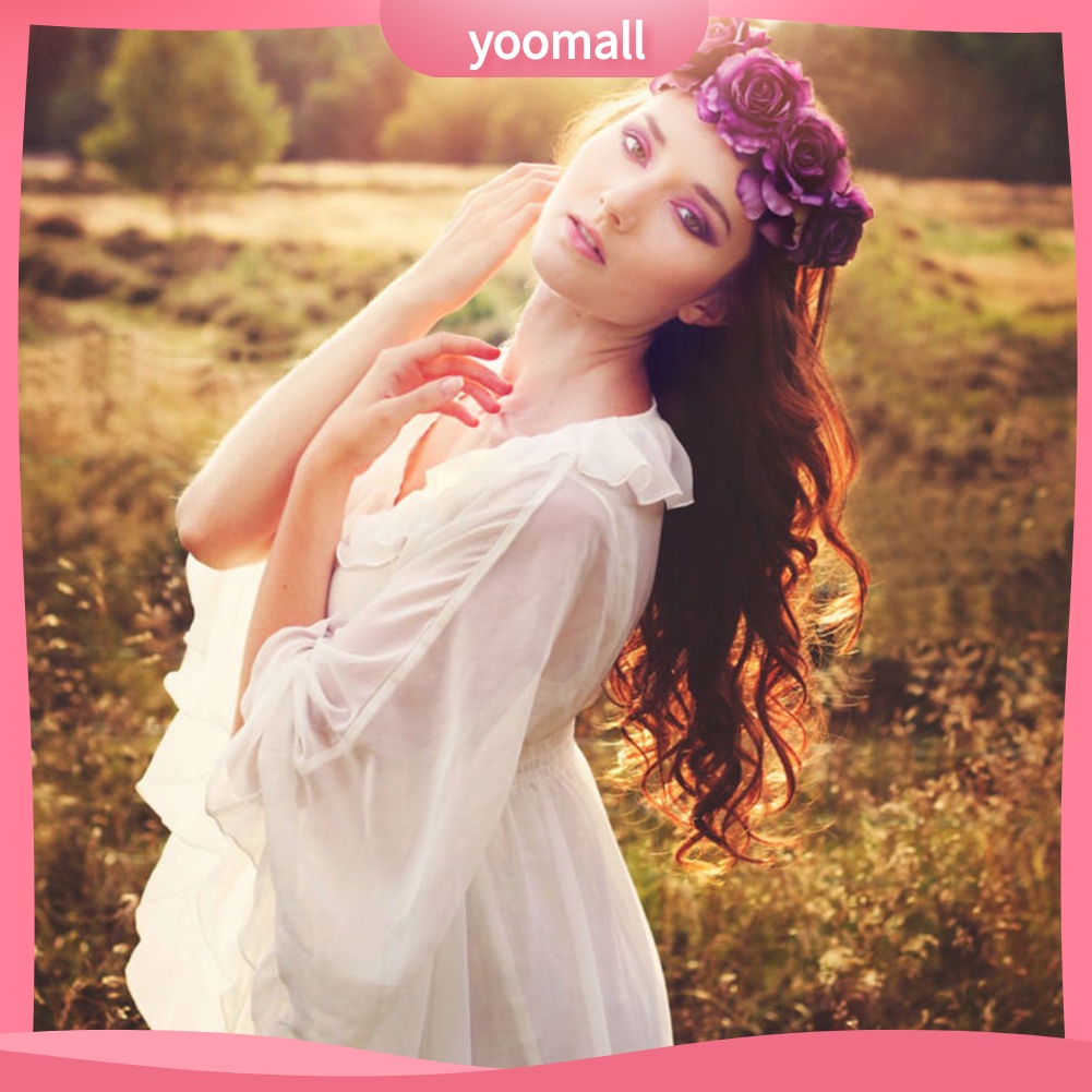 Vòng Hoa Hồng Đội Đầu Phong Cách Bohemia Cho Cô Dâu