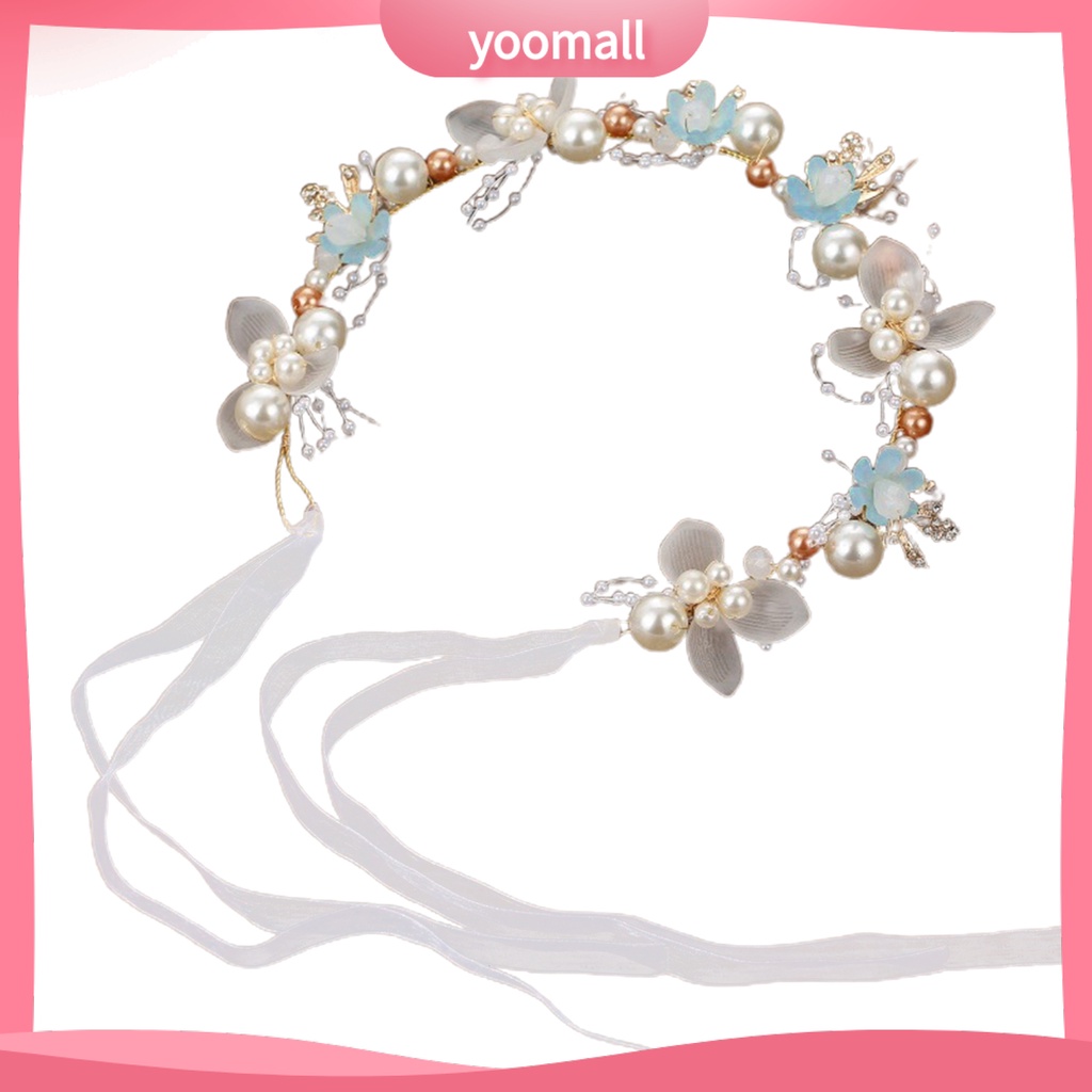 Băng Đô Cài Tóc Hình Vương Miện Công Chúa Đính Hoa Lá Co Giãn Chống Trượt Dễ Điều Chỉnh Cho Bé Gái