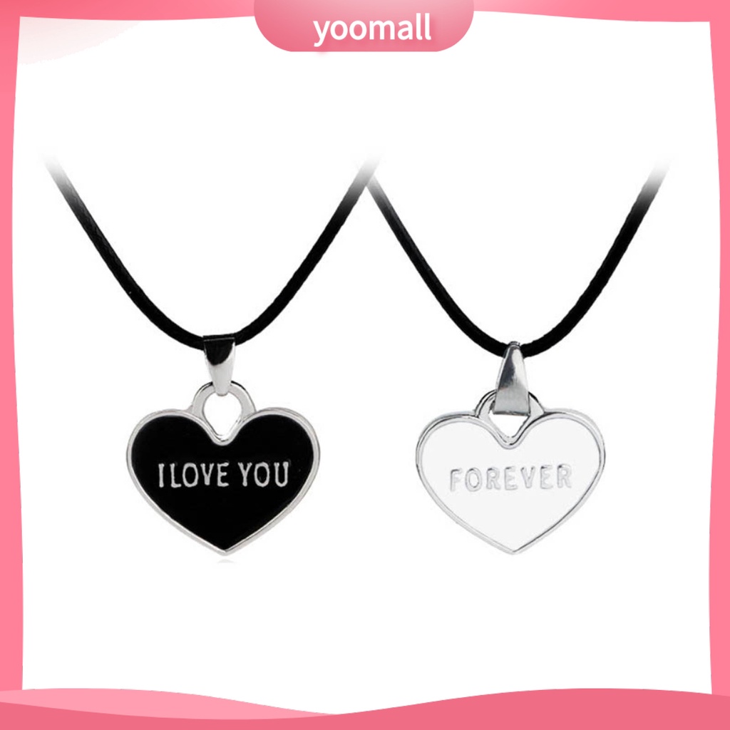 1 Cặp Vòng cổ Unisex Mặt Trái Tim Khắc Chữ I Love You Forever Màu Trắng Đen