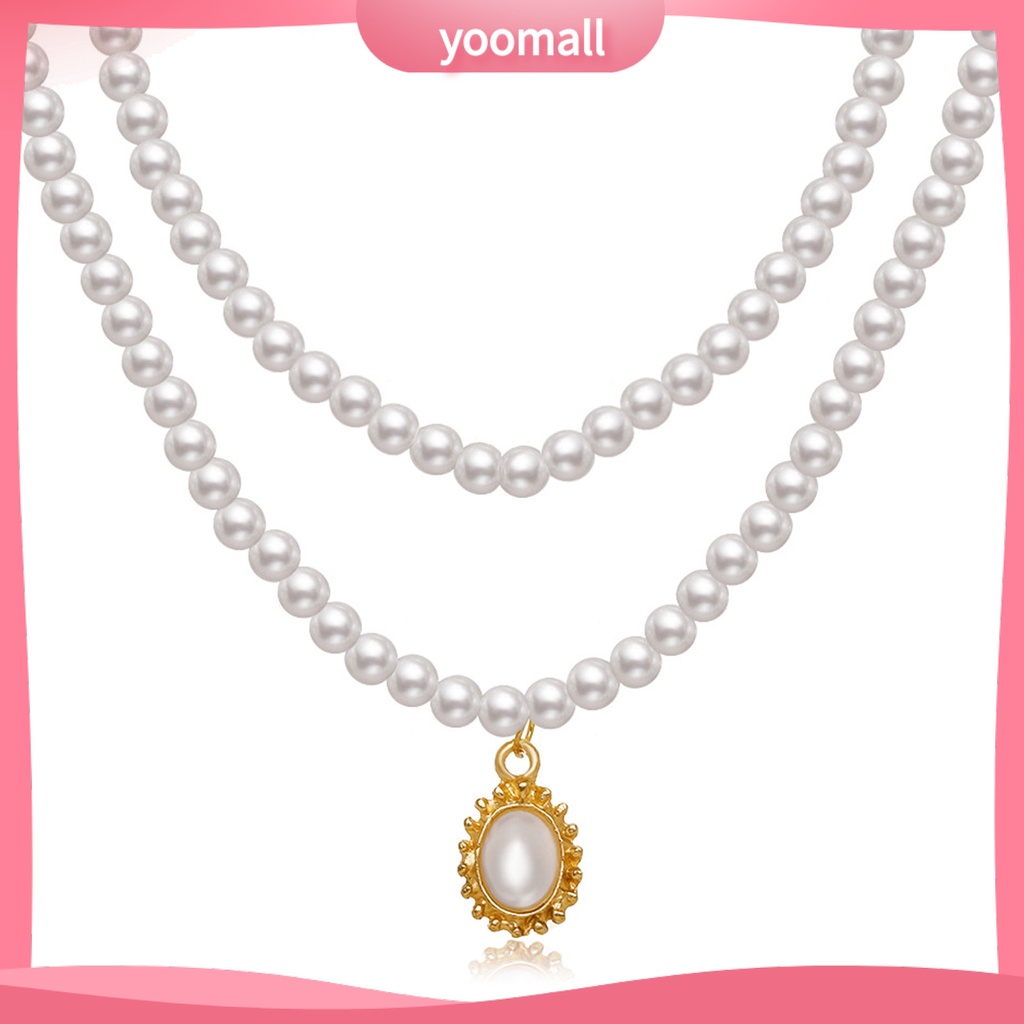 Vòng cổ Hai Lớp Đính Ngọc Trai Nhân Tạo Thời Trang Dành Cho Nữ