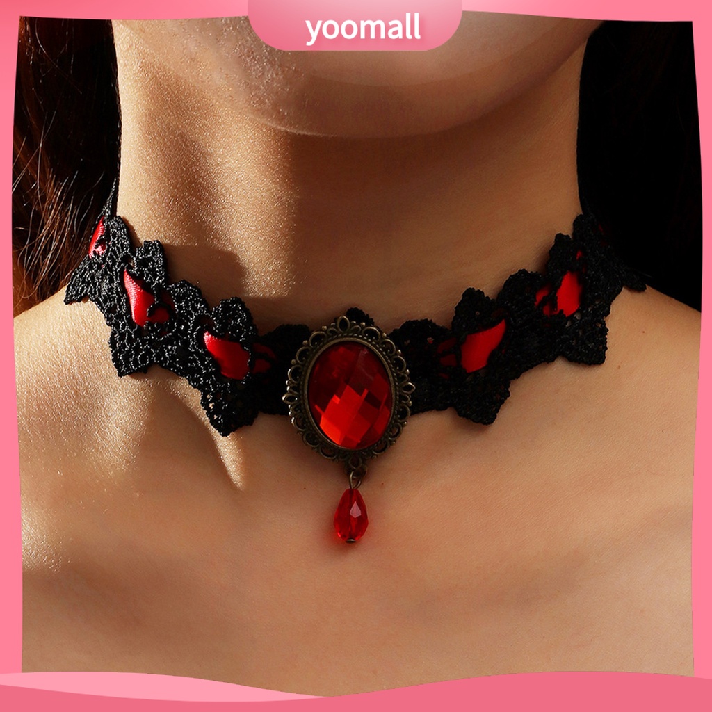[YM] Vòng Cổ Choker Bện Dây Đính Đá Quý Nhân Tạo Phong Cách Gothic Punk Hợp Thời Trang Làm Quà Tặng Cho Nữ