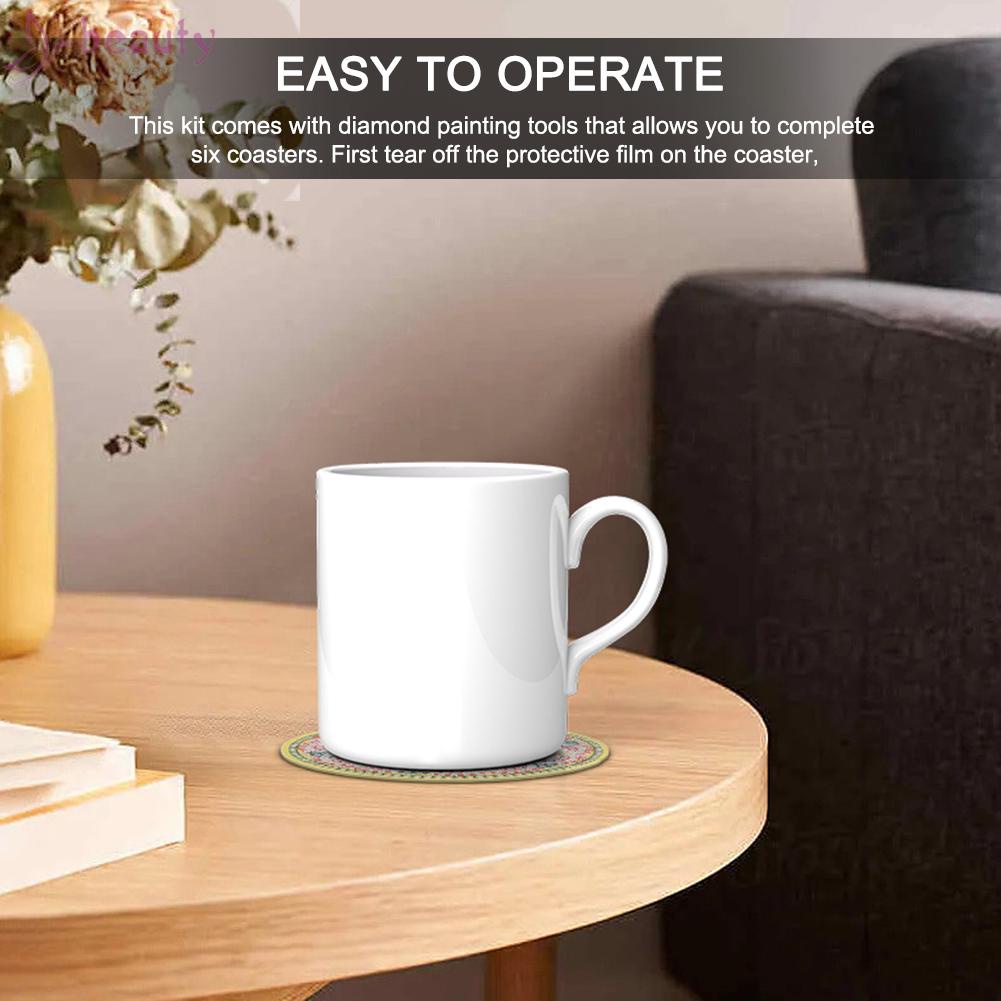 Bộ 6 Tấm Lót Ly Có Giá Đỡ Họa Tiết Mandala Độc Đáo DIY