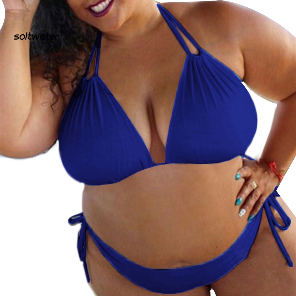 Bộ Bikini Hai Mảnh Màu Trơn Size Lớn Thời Trang Mùa Hè Cho Nữ