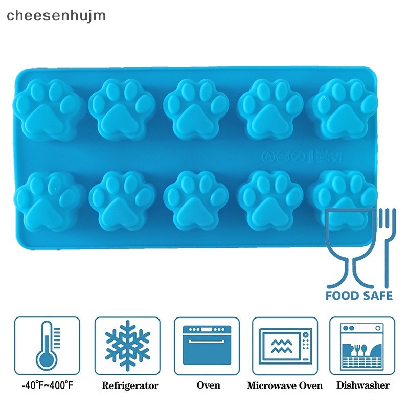 Khuôn Silicon Làm Đá / Bánh Quy 10 Ngăn Hình Dấu Chân Chó Mèo