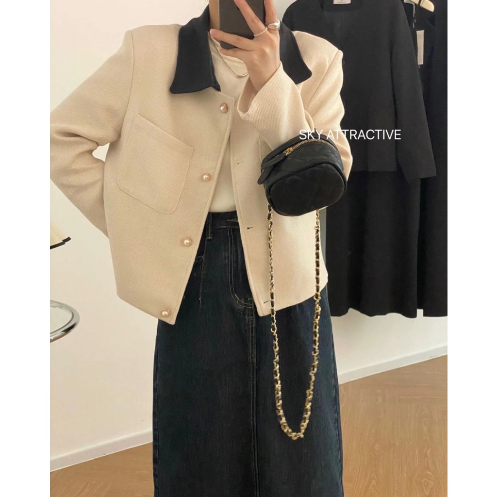 Áo Khoác Cổ Polo Dáng Rộng Thiết Kế Mới Thời Trang Mùa Thu Theo Phong Cách Pháp Cho Nữ