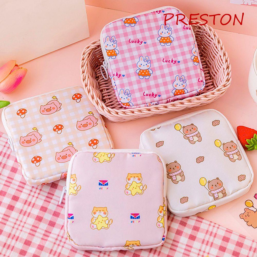 PRESTON Túi Đựng Băng Vệ Sinh / Tai Nghe / Tiền Xu Hình Gấu Tampon Có Khóa Kéo Phong Cách Ins Hàn Quốc