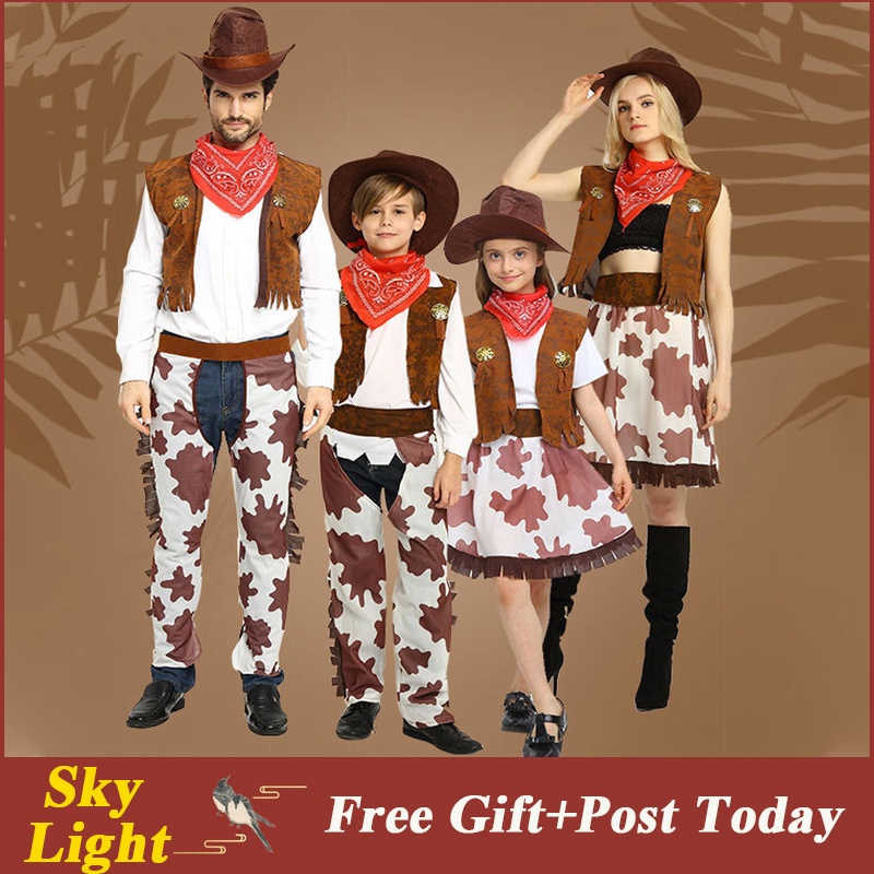 Trang Phục Hóa Trang Cao Bồi Phương Tây Màu Nâu / Trắng Dành Cho Bé Trai Gái