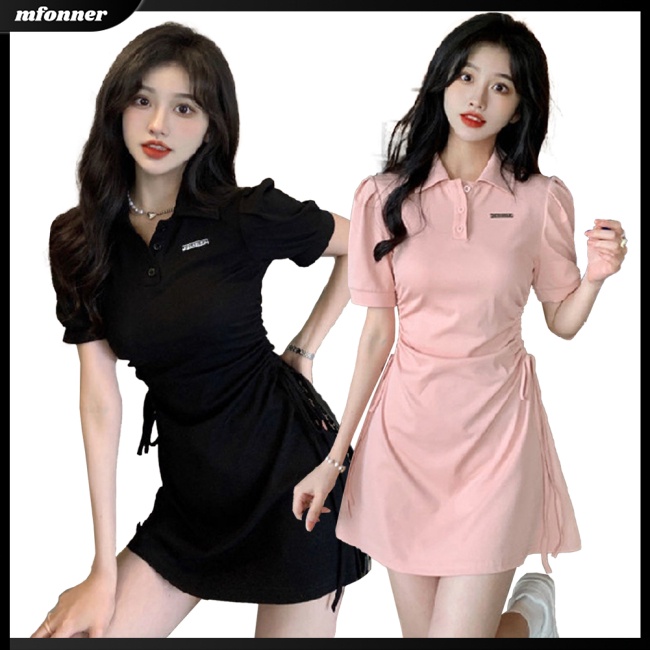 Đầm Thun Ngắn Tay Dáng Chữ A Lưng Cao Màu Sắc Đơn Giản Thời Trang Mùa Hè Cho Nữ