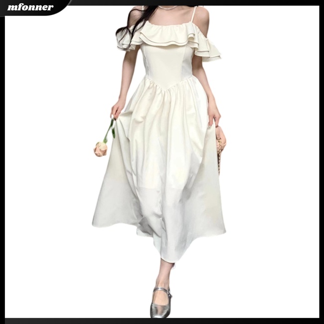 Đầm Lưng Cao Tay Bèo Màu Sắc Đơn Giản Thanh Lịch Cho Nữ