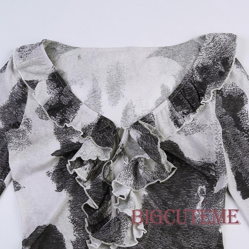 Áo Sơ Mi Tay Dài Cổ Chữ V Nhuộm Màu Độc Đáo Dáng Ôm Thời Trang Cho Nữ