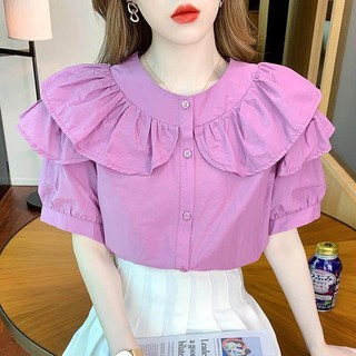 Áo Sơ Mi Tím Nữ Phong Cách Hàn Quốc Thời Trang Plus Size Áo Mùa Hè 2023 Áo Tay Ngắn