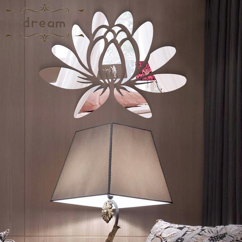 【DREAMLIFE】Chic Lotus Flower Acrylic Mirror Wall Decal Set for DIY Home Decoration