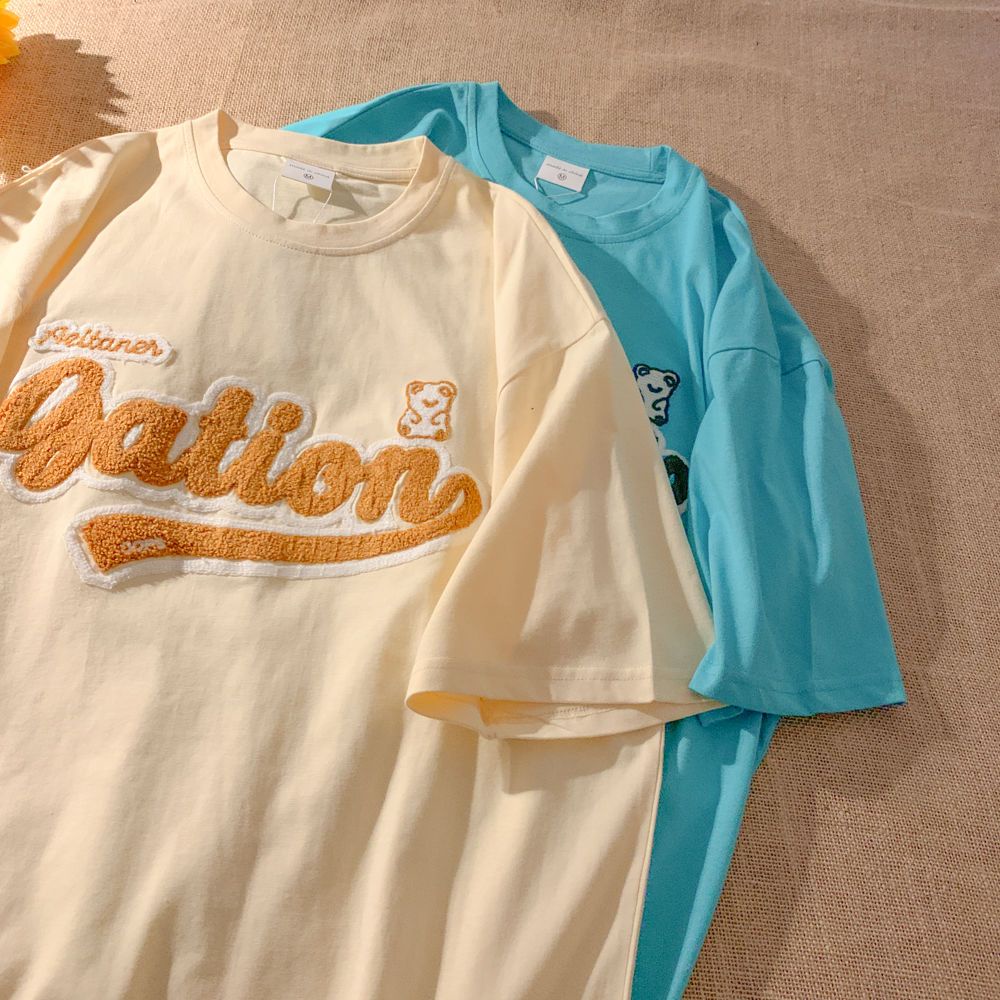 Áo Thun Ngắn Tay Dáng Rộng Thêu Chữ Thời Trang Mùa Hè Dành Cho Nữ