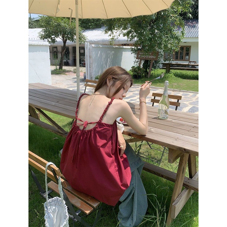 COZOK Áo Hai Dây Màu Trơn Hở Lưng Gợi Cảm Thời Trang Cho Nữ