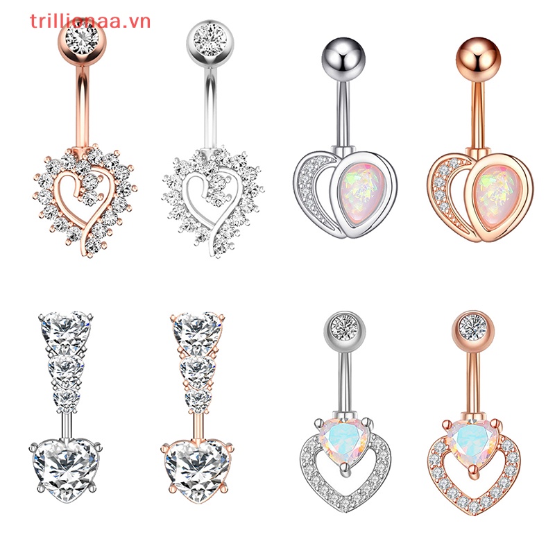 Khuyên Rốn Đính Đá Zircon Hình Trái Tim 14G