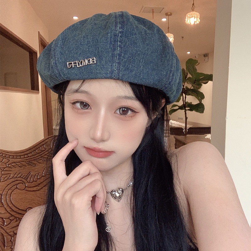 Mũ Beret Denim Thời Trang Nữ Retro