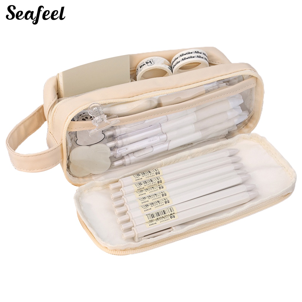 Túi Đựng Bút Bằng PVC Trong Suốt Hai Lớp Khóa Kéo Tiện Dụng