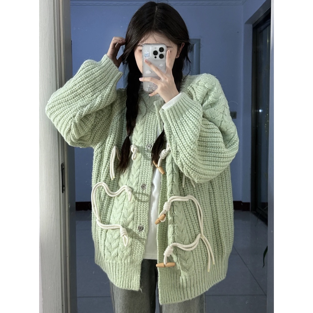 Áo Khoác Cardigan Dệt Kim Phối Nút Sừng Xinh Xắn Theo Phong Cách Mùa Xuân Hàn Quốc Dành Cho Nữ