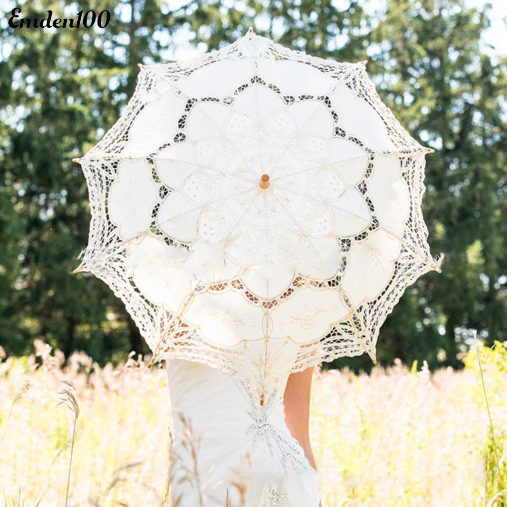 Dù Che Nắng Vải Cotton Phối Ren Hoa Đa Năng Dùng Làm Đạo Cụ Chụp Ảnh