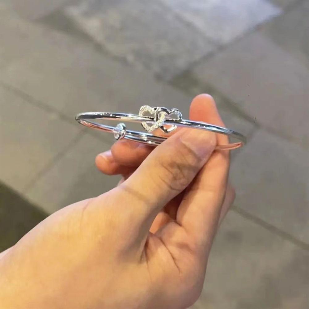 Vòng Tay Khóa Liên Kết Hình Trái Tim Đôi Bằng Hợp Kim Có Thể Điều Chỉnh Thời Trang J2V8