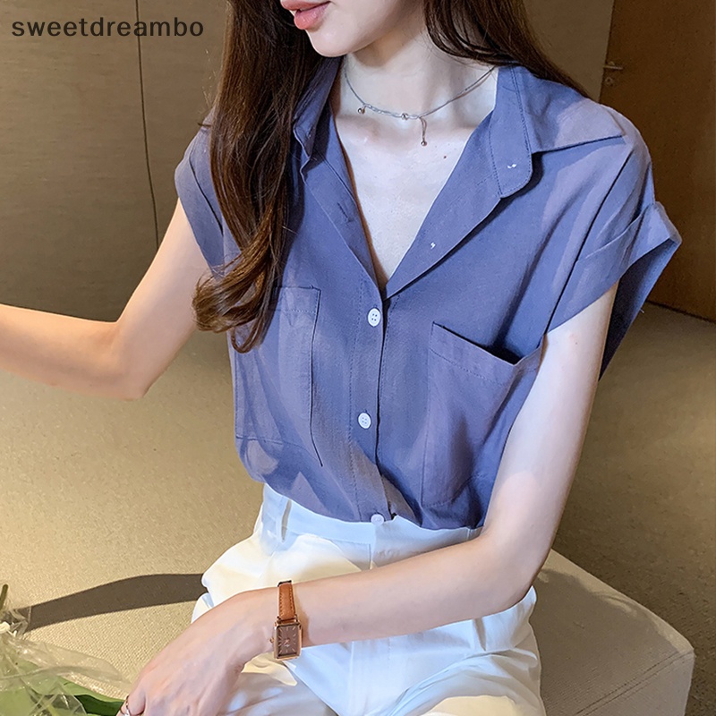 Áo sơ mi nữ không tay rộng có túi màu trơn thời trang thường ngày đa năng drn