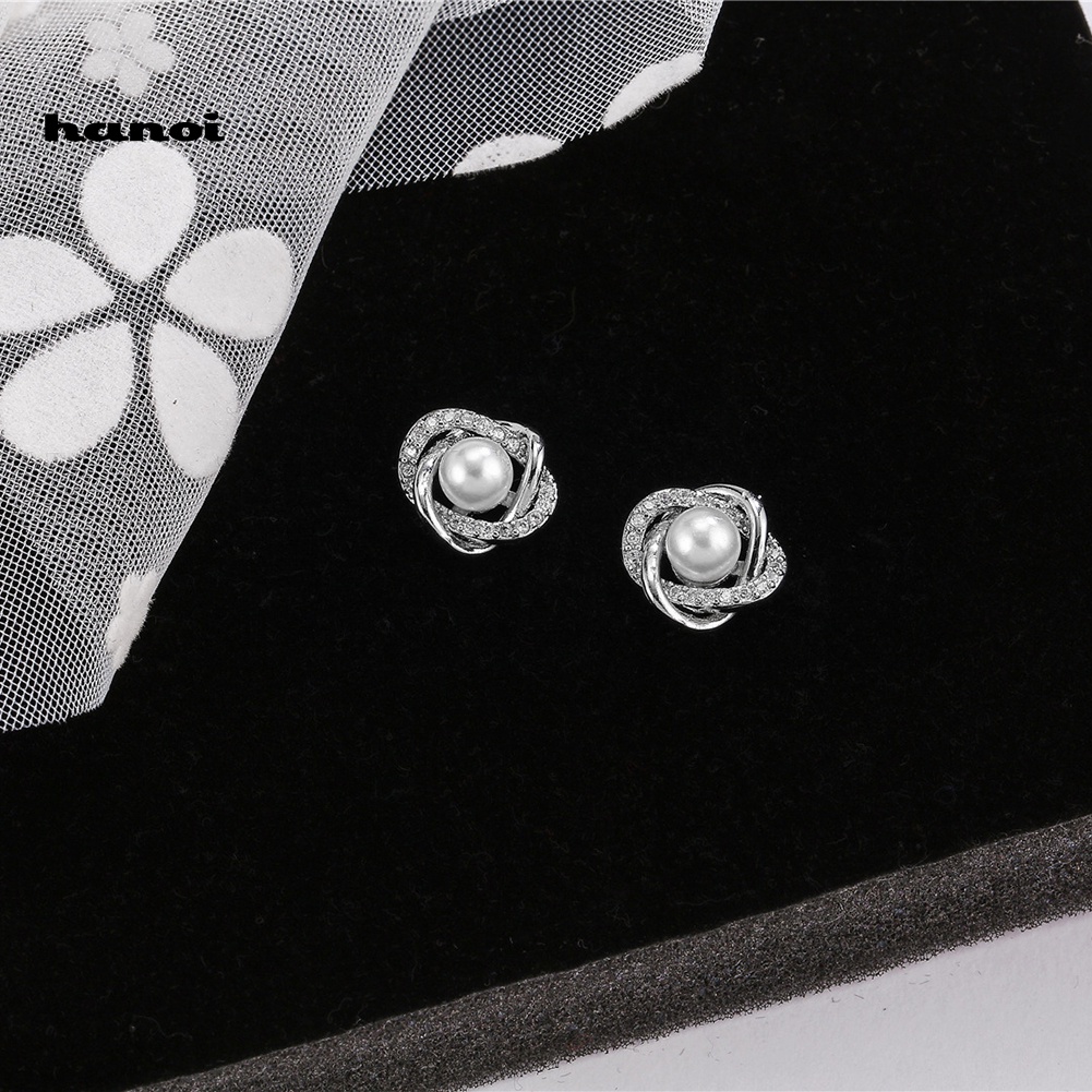 Bông Tai Hoa Đính Ngọc Trai Giả Thanh Lịch Cho Nữ