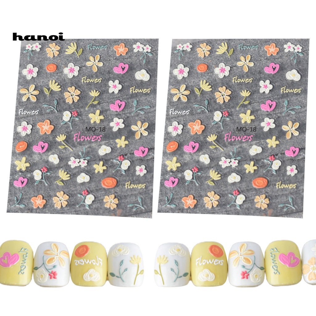 Set 2 Miếng Dán Trang Trí Móng Tay 3D Hình Hoa Tulip Thỏ Cầu Vồng Dễ Thương