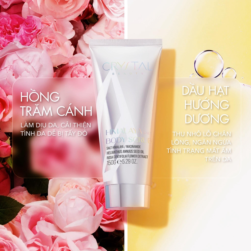 Tẩy tế bào chết tinh chất muối hồng Himalaya giúp da trắng mịn hồng hào, cấp ẩm cho da luôn tươi sáng Crystal Beauty