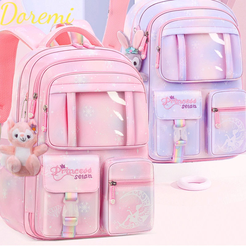 Doremi Ba Lô Đi Học Màu Gradient Sức Chứa Lớn Có Núm Hút Chân Không Bảo Vệ Cột Sống Cho Bé Gái Lớp 1-6