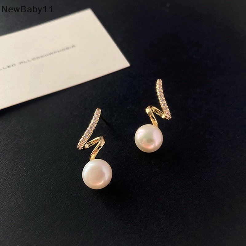 1 Đôi Bông Tai Ngọc Trai Đính Kim Cương Giả Lấp Lánh Phong Cách Hàn Quốc Thời Trang Cho Nữ