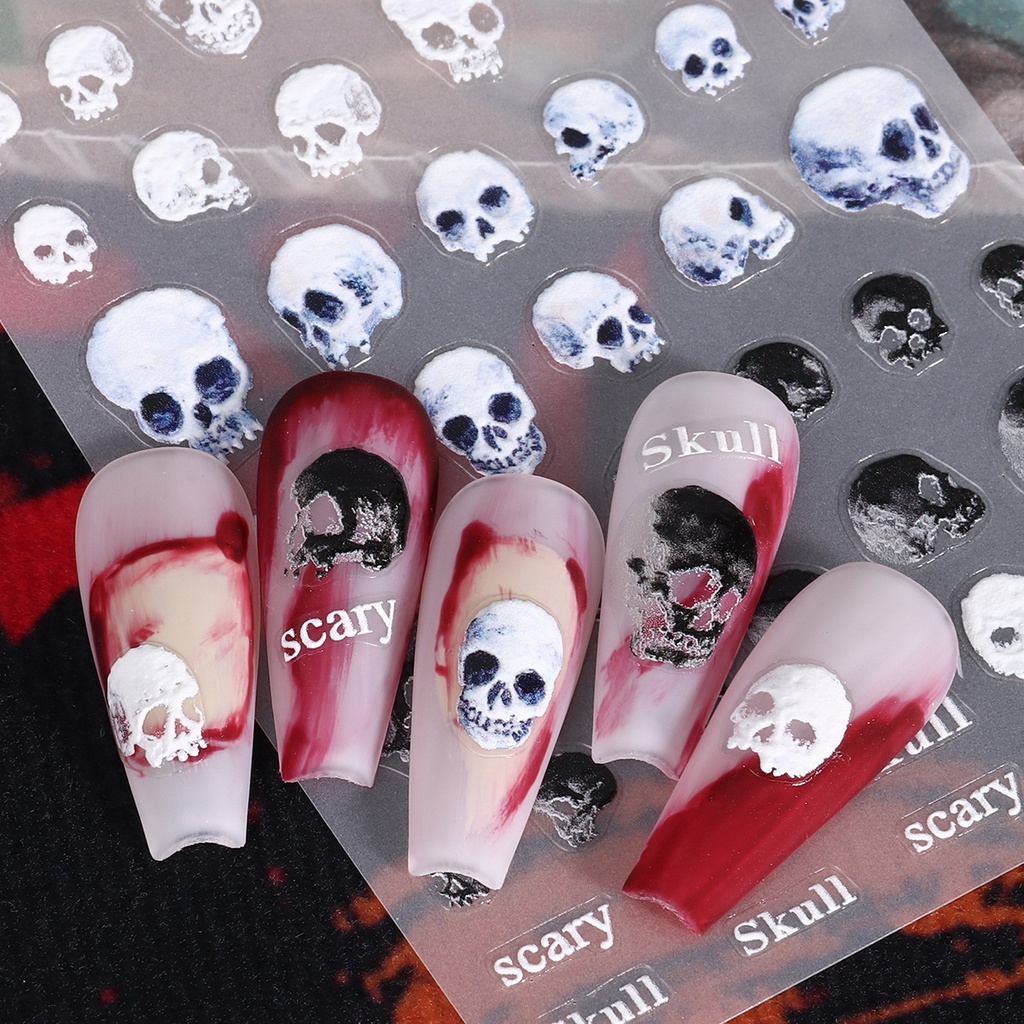 Halloween ma bí ngô nail sticker 5d nổi ngôi sao mạng nhện hộp sọ hoa hồng phim hoạt hình lễ hội mùa đông trang trí móng tay